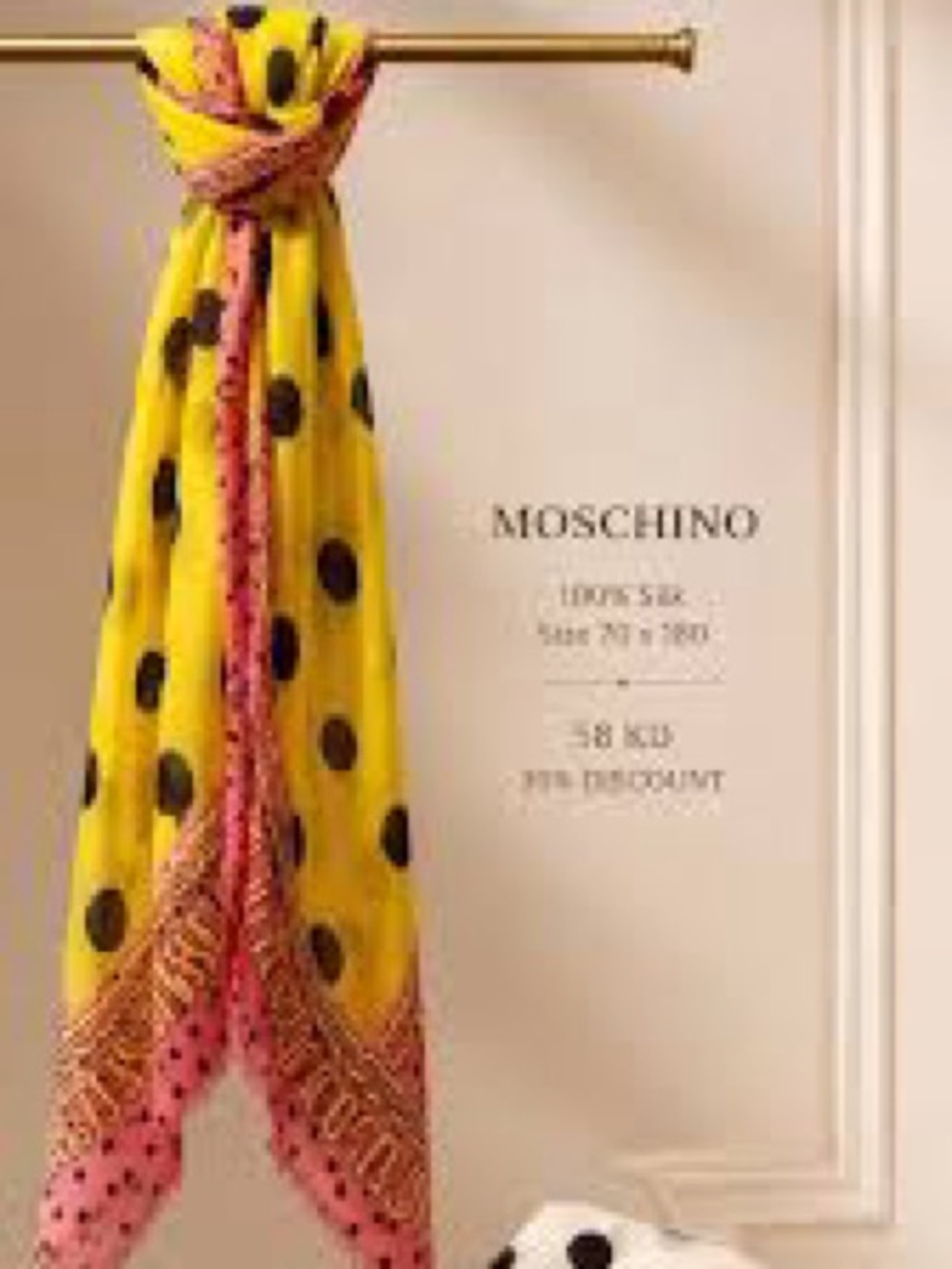 Moschino Yellow Polka Dot Silk Scarf with Pink & Black Accents